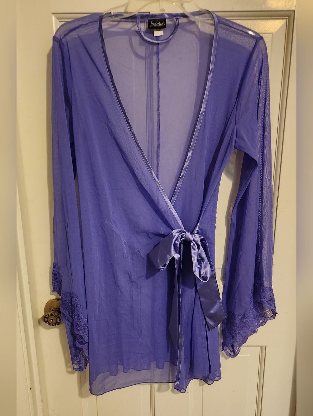 Frederick's of Hollywood Sheer Lavender Wrap Robe with Satin Tie , Size S